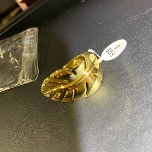 Stainless Steel 18K Gold-Plated Leaf Adjustable Ring